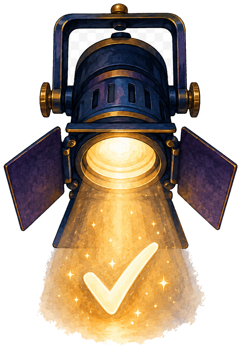 A spotlight shining on a check mark